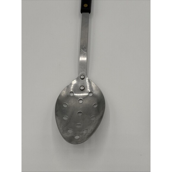 Vintage Spatula Lifter & Slotted Spoon Set Stainless Steel USA 1960s Wood Handle - Picture 6 of 9